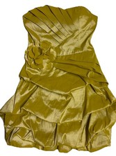 Forever 21 Y2K Strapless Metallic Bubble Mini Dress Pleated Flower Gold Party