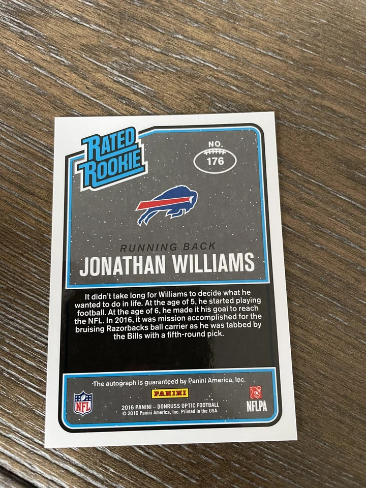 2016 Donruss Optic #176 Jonathan Williams Rated Rookies Autograph Bronze - Image 2 of 2