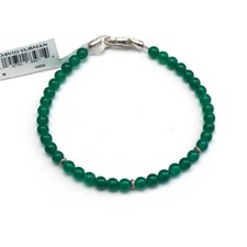  DAVID YURMAN New Ladies 4mm Spiritual Bead Bracelet Green Onyx & Silver Medium