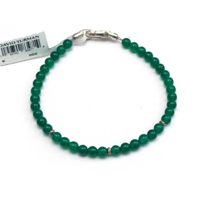 DAVID YURMAN New Ladies 4mm Spiritual Bead Bracelet Green Onyx Silver  Medium