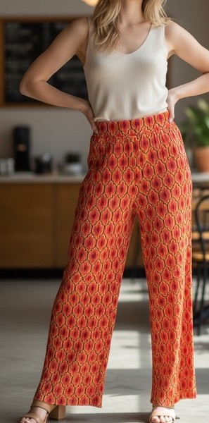 🌺SPORTSGIRL Moroccan Sunset Pink Printed Palazzo Crepe Stretch 7/8 Pants-S/M