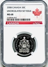 2008 CANADA 50C NGC MS68 HALF DOLLAR EXTREMELY SCARCE NONE GRADED HIGHER POP=2