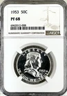 1953 PROOF FRANKLIN SILVER HALF DOLLAR NGC PF68 FROSTY DEVICES