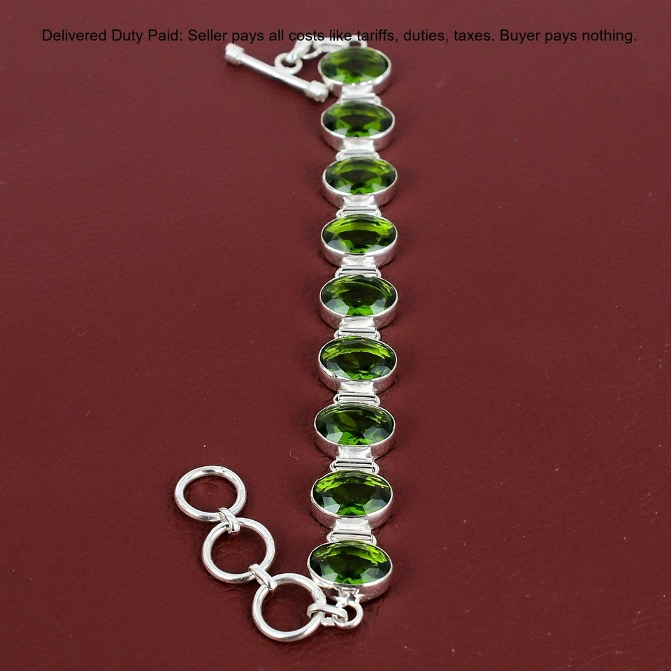 Mothers day Deal Peridot Gemstone Sterling Silver Unique Chain Daughter Bracelet - Image 2 of 4