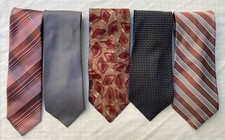 Calvin Klein Mens Silk Ties Lot Of 5 Pink Peach Plaid Stripe Silver Black Dots