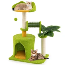 Cute Palm Cat Tree w/Artificial Leaves, Condo, Perch, Sisal Scratching Posts