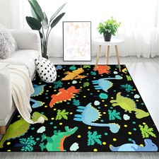 Cartoon Dinosaurs Area Rug 5' 7' Black for Kids Boys Bedroom