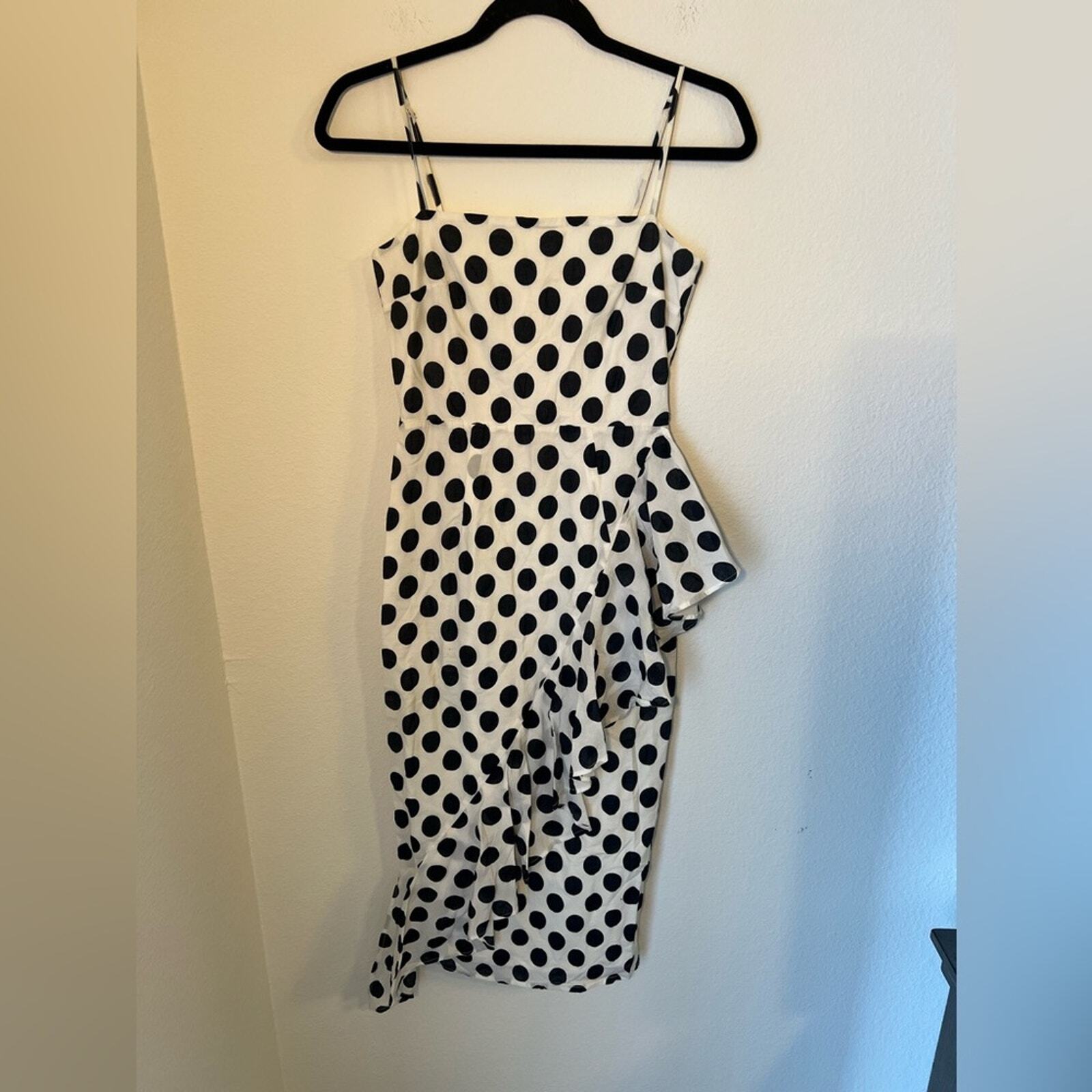 Lovers + Friends Black White Asymmetrical Midi Sundress with Flowy Skirt