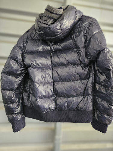 Vtg Y2K Moncler Navy Blue Down Fill Puffer Hooded Jacket Zipper & Button Size 0 - Picture 6 of 23