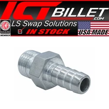 ICT Billet Straight 6AN ORB to 3/8" Hose Barb Fitting Bare Aluminum