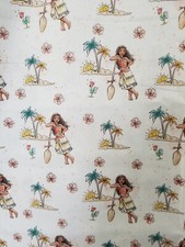 Moana Vibes Fabric Disney Princess 1 1/3 Yard x 42" Rooster Palm Trees