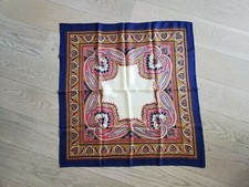 Vintage Paisley Silk 29" Square Scarf; Tomato Red, Mustard, Navy, Ivory; b