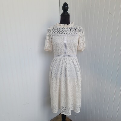 MONTEAU Los Angeles Womens Short Sleeve Cream Ivory Lace Dress Midi sz S | eBay MONTEAU Los Angeles Womens Short Sleeve Cream Ivory Lace Dress Midi sz S | eBay