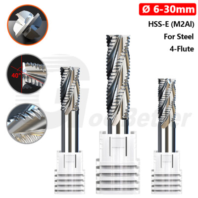 6-30mm HSS-E Roughing End Mill 4-Flute Wave Spiral Router Bit Milling Cutter CNC