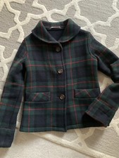 Churchill Gloverall Peacoat Navy Tartan Check Wool Jacket Sz 8