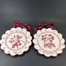 Red & White Berries and Cherries Decorative Wall Plates with Ribbon Hangers
