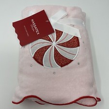Kassatex Fine Linens Candy Cane Pink Christmas Holiday Hand Towels Set of 2