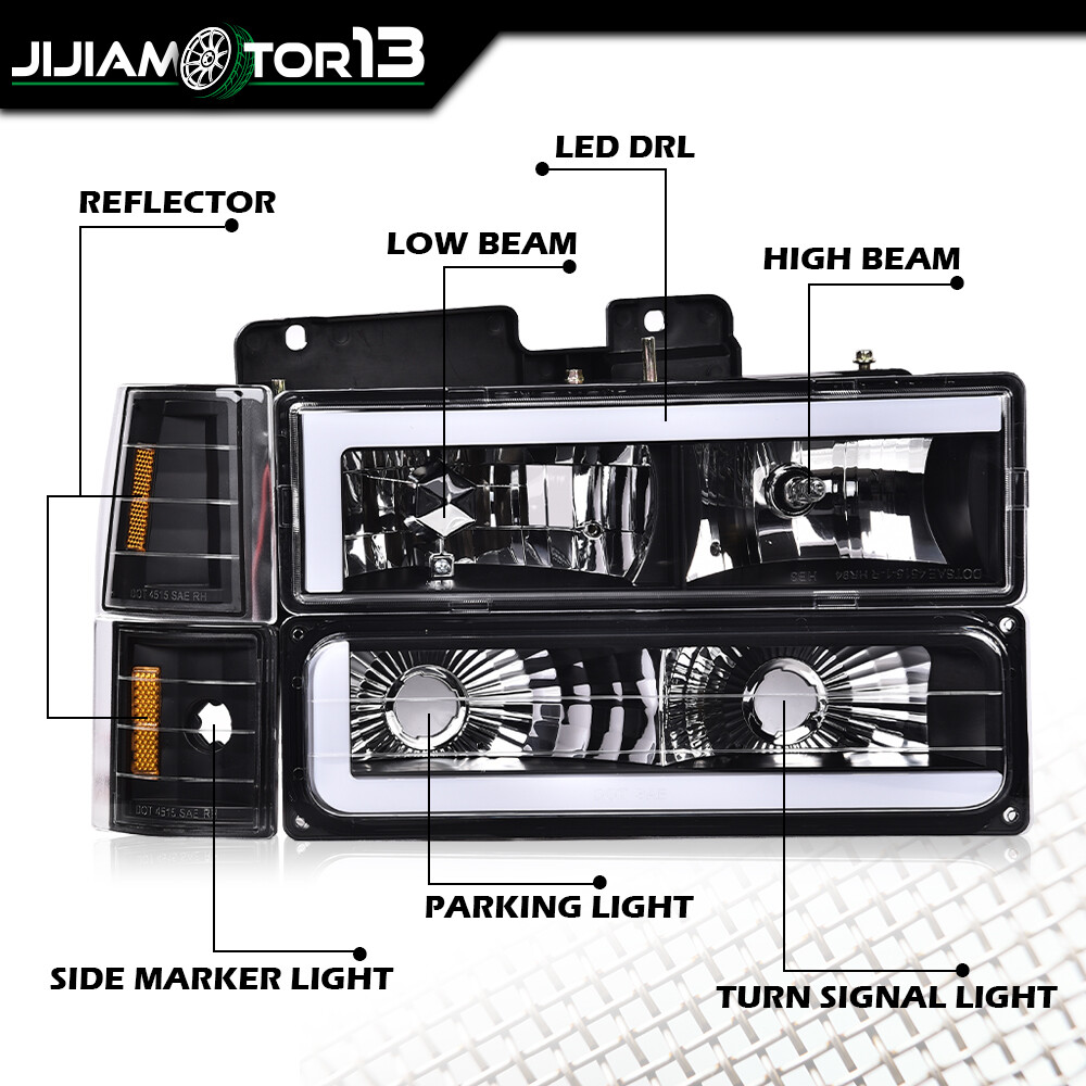 Black LED Tube Headlights Headlamp Fit For 88-98 Chevy GMC Sierra C/K Silverado - Foto 12