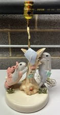 Vintage Nursery Table Lamp With Boy Girl Ceramic Bunny Climbing Tree Night Light