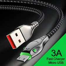 Heavy Duty Micro USB Fast Charger Cable 3A Braided Long LED Lead 0.25M 1M 2M 3M