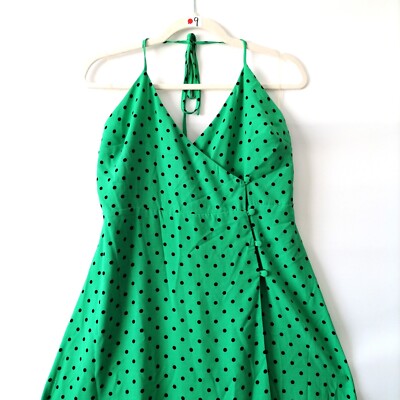 green polka dot halter neck dress Soleia Polka Dot Print Cinching Waist Halter Neck Dress