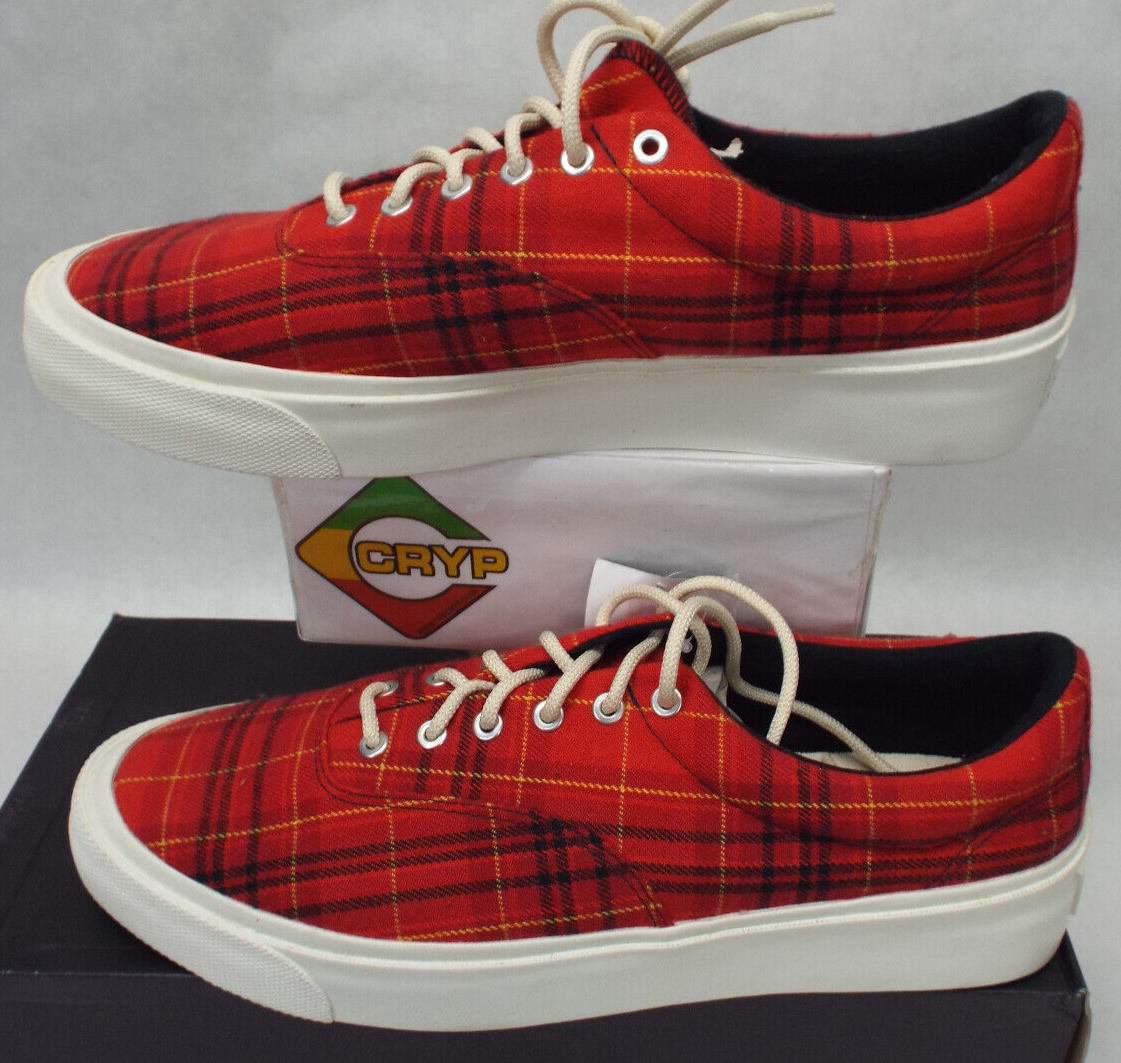 New Mens 13 Converse Skid Grip OX Haute Red Plaid Vegan Shoes MSRP