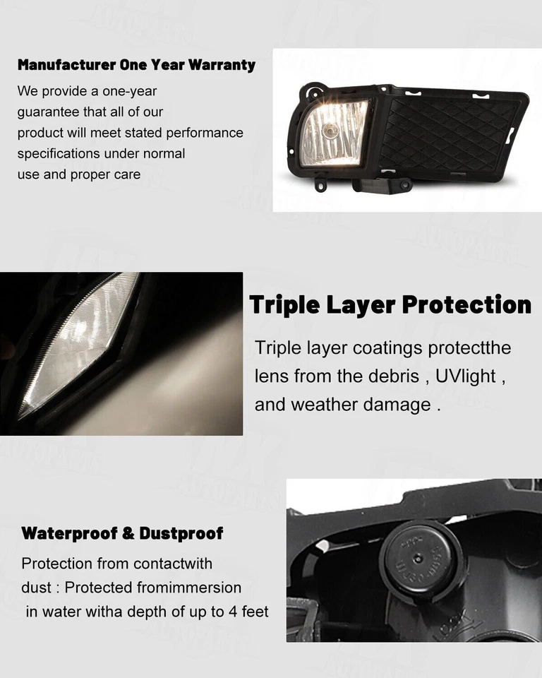 For 2010-2012 Kia Forte Sedan Fog Lights Clear Bumper Replace Lamps Wiring Kit  - Image 2 of 4