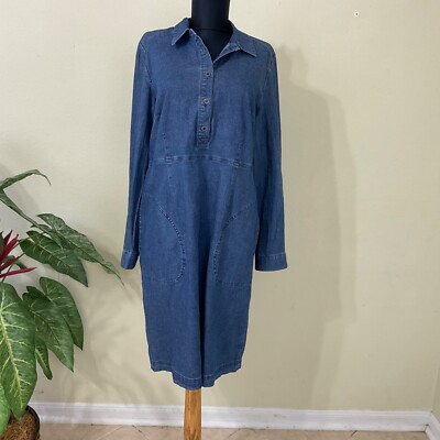 coldwater creek denim dress VTG Coldwater Creek Denim Floral Dress Women's Sz 18 Button Front SS Long