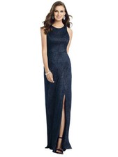DESSY COLLECTION 3063 SLEEVELESS SCOOP NECK METALLIC TRUMPET GOWN 10 BLUE NEW