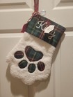 Holiday Time Plaid Embroidered 14" Kitty Stocking with Fish Ornaments New