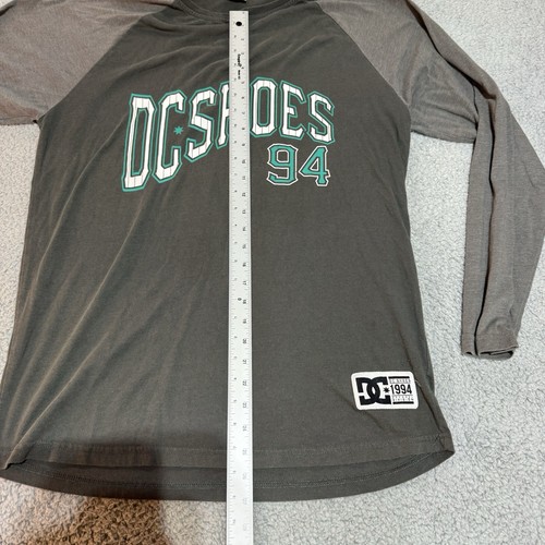 DC Shoes Signature Gray Long Sleeve Raglan Henley Shirt Skater Large Baggy Y2k - Picture 8 of 11