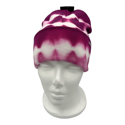 Steve Madden Womens Beanie Hats Magenta White Tie Dye Winter Knit Logo O/S New