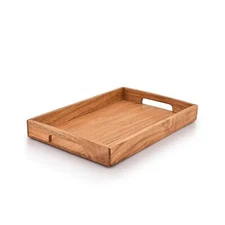 15 Inch Acacia Wood Serving Tray with Handles for Breakfast Coffee Tables