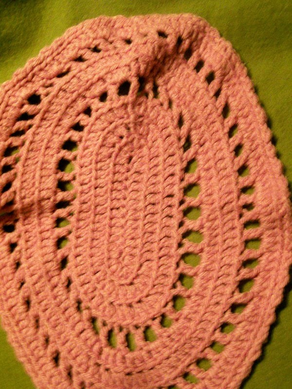 Handmade Pink Crochet Oval Shaped Doily 14" X 10"