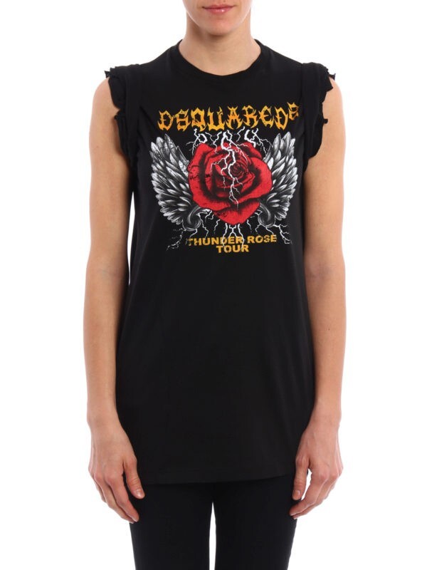 T shirt maglietta donna Dsquared2 stampa rosa nera taglia S