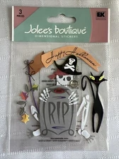 RARE Jolee's boutique Happy Halloween Rip Skeleton Black Cat Sticker 3 Pieces
