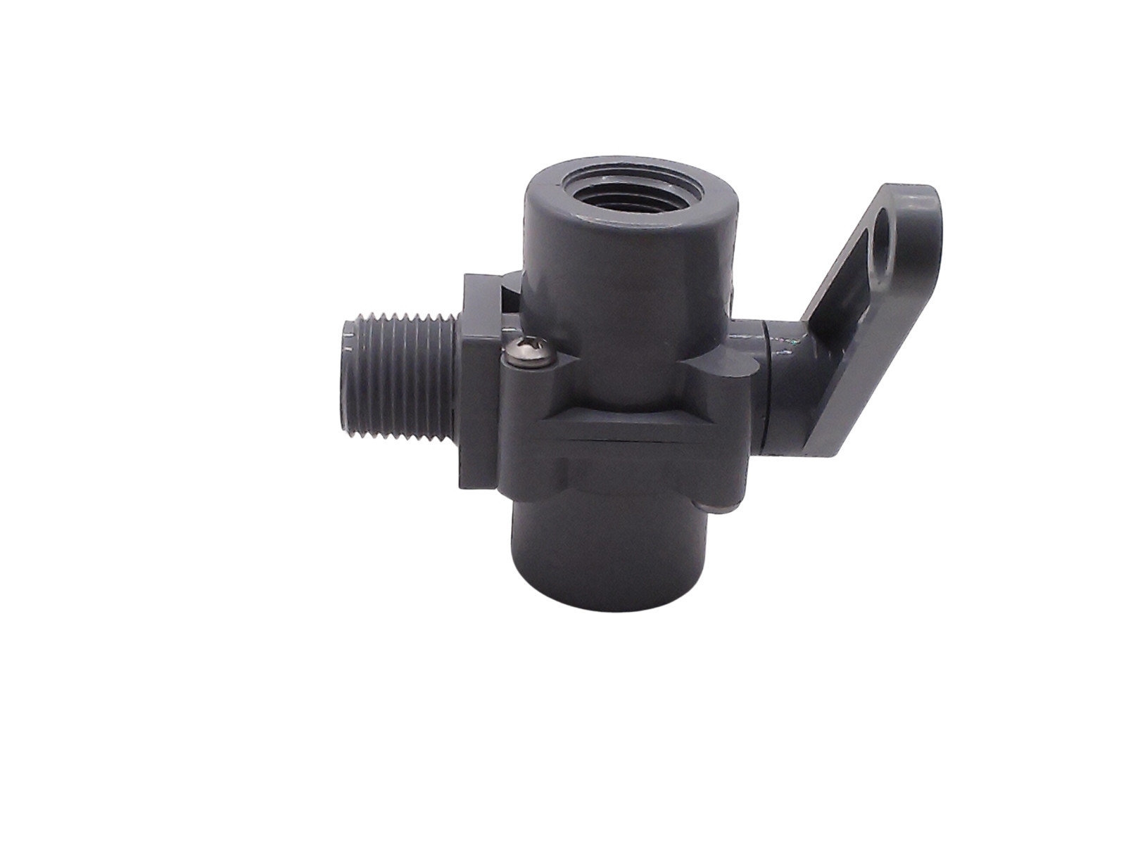 SMC 6806890 3-Way PVC Ball Valve – 1/2" FNPT x MNPT, Lever Handle, Flow Control
