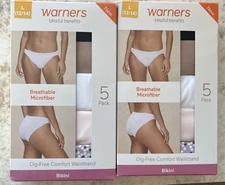 2X Warners Blissful Benefits Women L (12/14)  Breathable Microfiber Bikini 5-pk