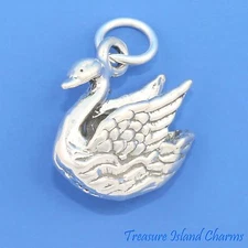 Swan Swimming 12 Days of Christmas 3D 925 Solid Sterling Silver Charm