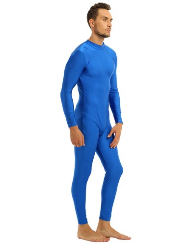 Men's One Piece Jumpsuit Shiny Wet Look Leotard Bodysuit Zip Closure Catsuit - Picture 52 of 70