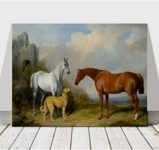 WILLIAM BARRAUD - Deerhound & Horses - CANVAS ART PRINT POSTER - 24x18"