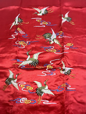 NEW Real Chinese Red 100 Silk Embroidered Short Kimono Robe Birds 1960's Vtg