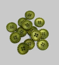 24 Buttons Pearlized Green Chartreuse Rim Plastic 4-Hole Sewing 15 mm #GR13