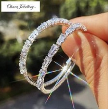 18K White Gold Plated Cubic Zirconia Large Round Hoop Bling Wedding Earrings