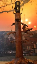 Grosse geschnitzte Holztischlampe Auerhahn Tintenglas Stiftablage , Ohne Schirm