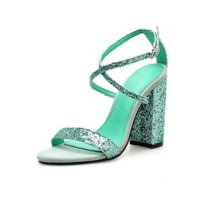 mint green block heel sandals