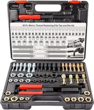 49PC Thread Repair Tool UNC UNF Metric Thread Chaser Restorer Kit with Tap Dies