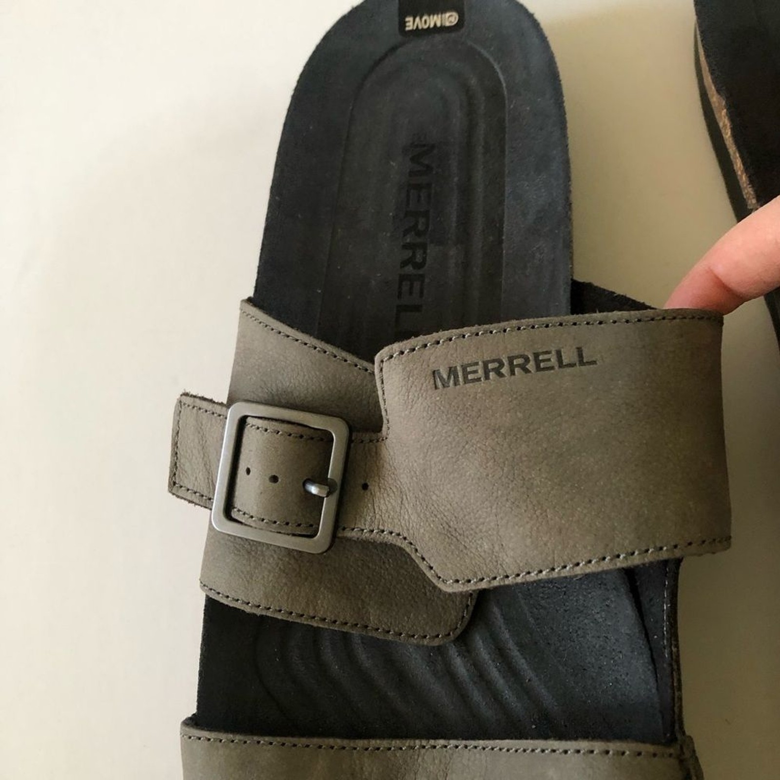 Merrell sandali uomo downtown slide pelle nabuk granito grigio fibbia taglia 14