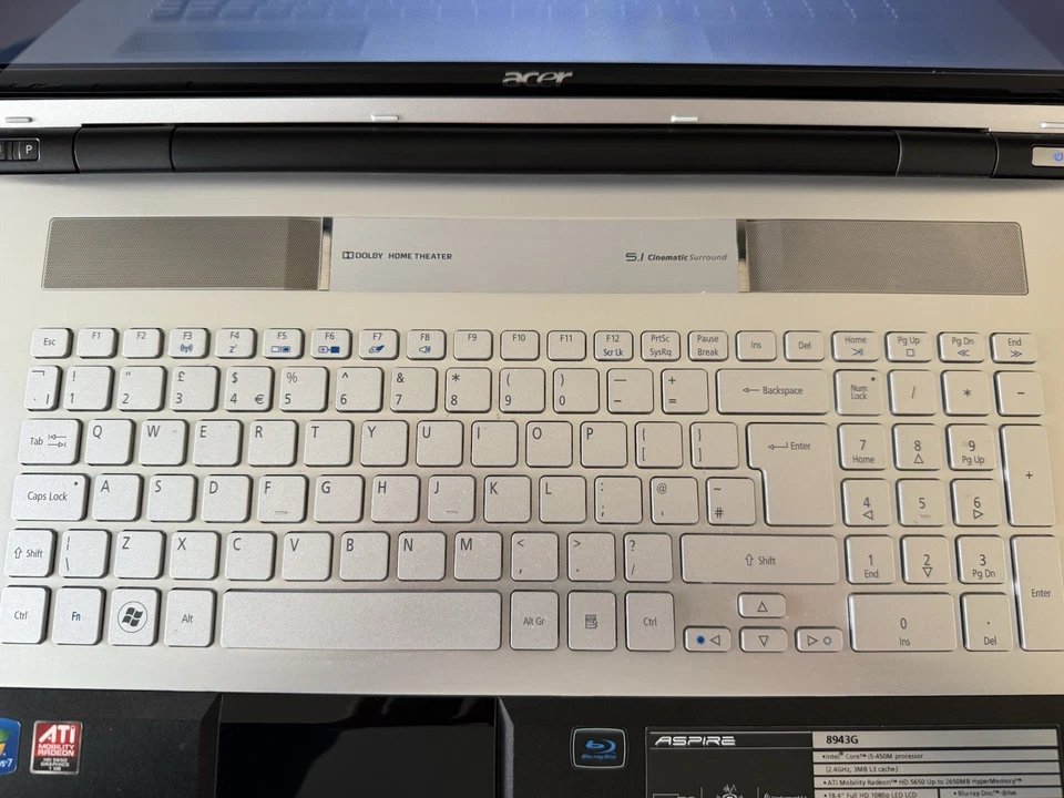 Acer Aspire 8943G 18.4 Multimedia Laptop. Excellent Condition Inc Charging Lead - Image 3 of 4