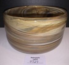 Hand Blown Glass Candle Holder Bowl Brown Cream Swirl